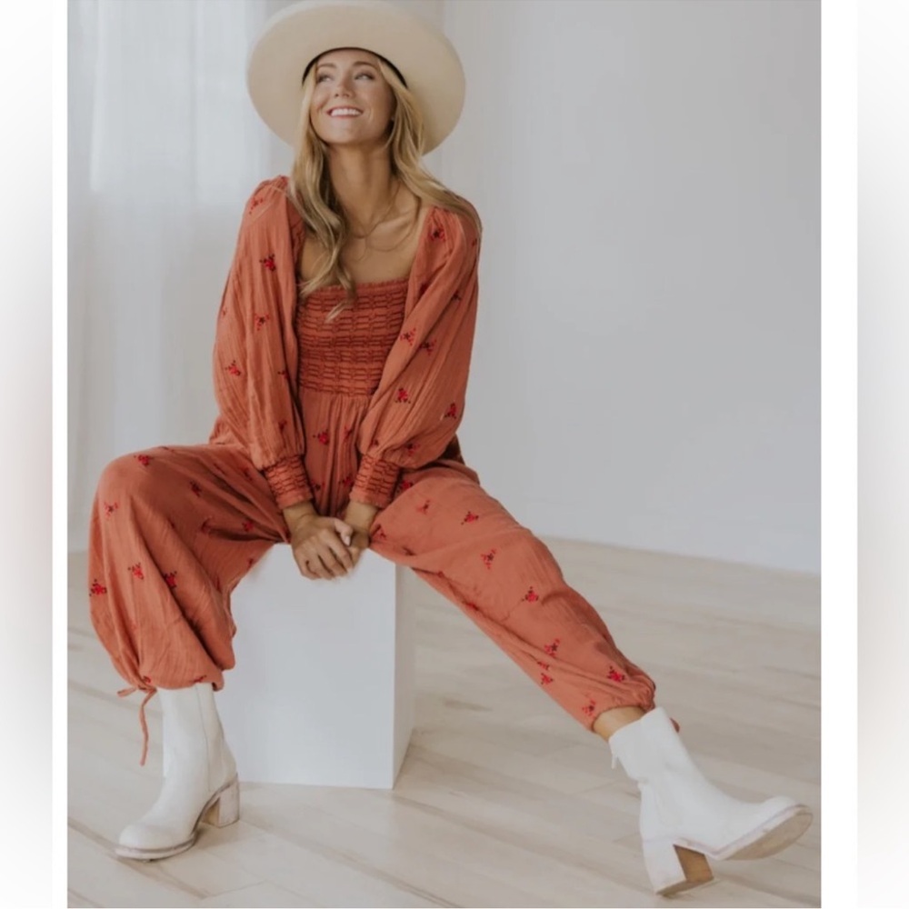 NWOT Free People Dahlia Embroidered Jumpsuit